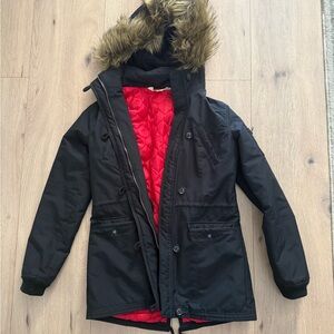 Hollister Black Puffer Jacket with Red Lining